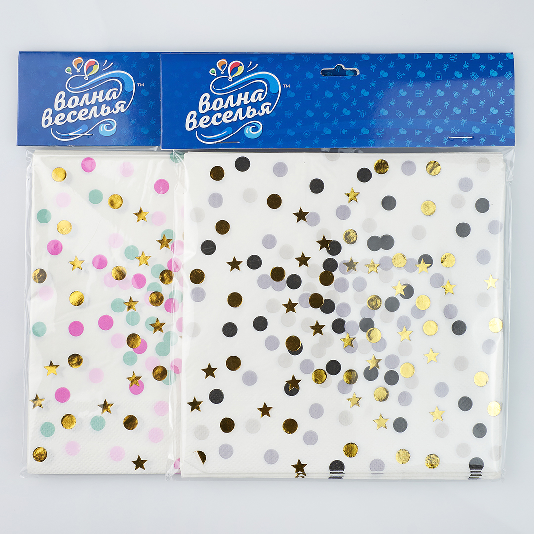 Сервировочные салфетки, Конфетти, Стильный микс, Металлик, 33*33 см, 12 шт.