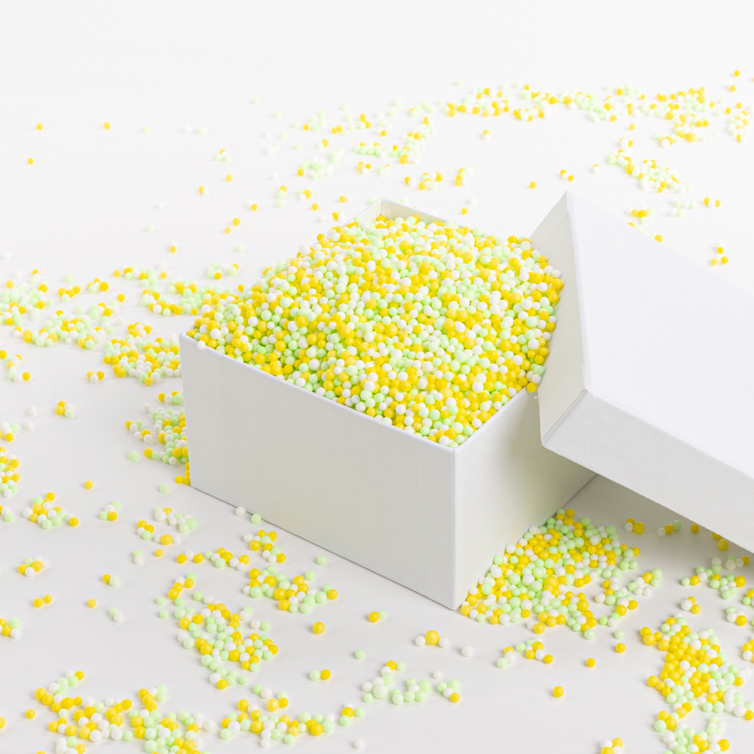 Шарики пенопласт, Цветной микс, Желтый/Зеленый, 2-4 мм, 10 гр.
