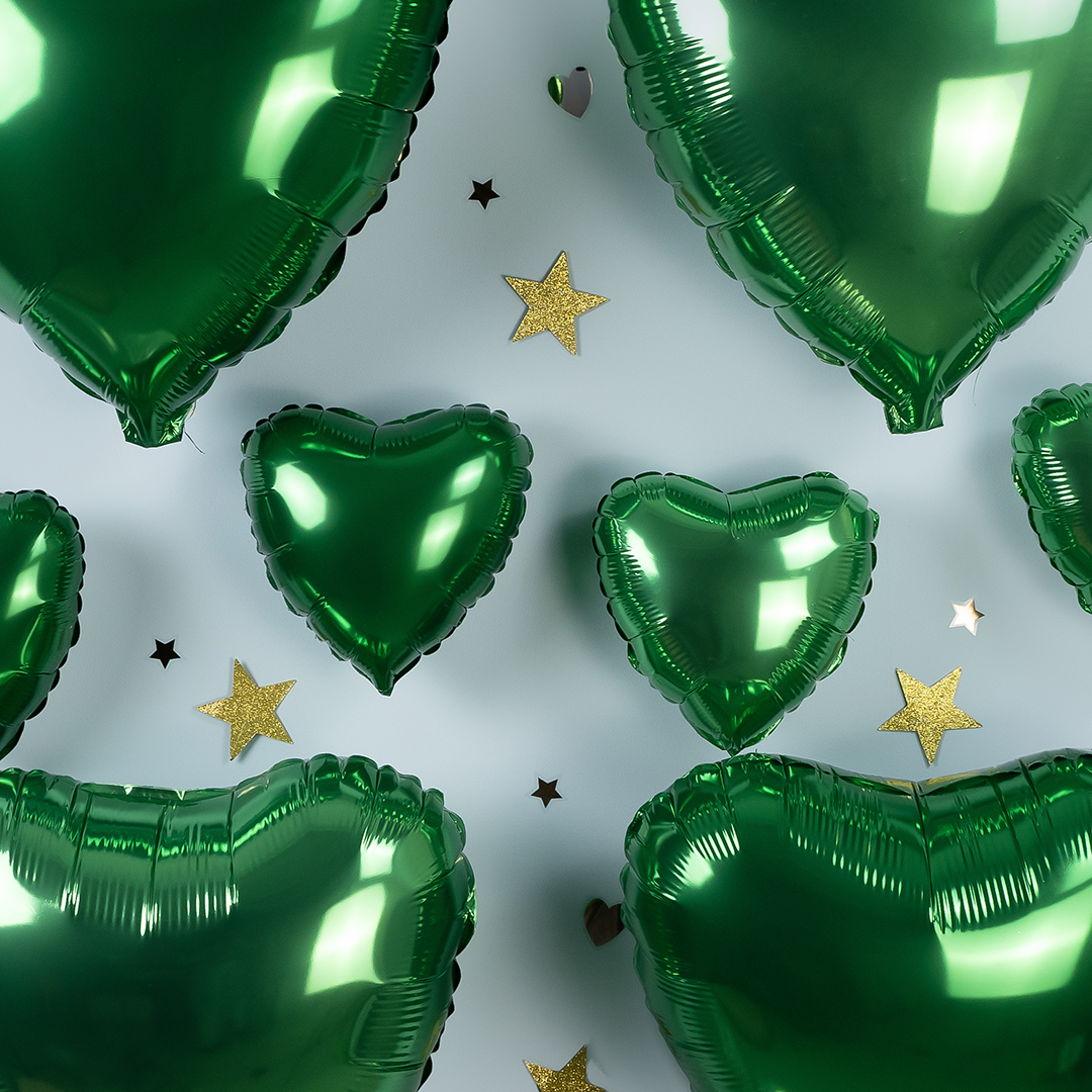 Шар (9''/23 см) Мини-сердце, Зеленый, 1 шт.