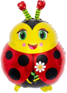 Шар с клапаном (16''/41 см) Мини-фигура, Божья коровка с цветком, 5 шт. в уп.