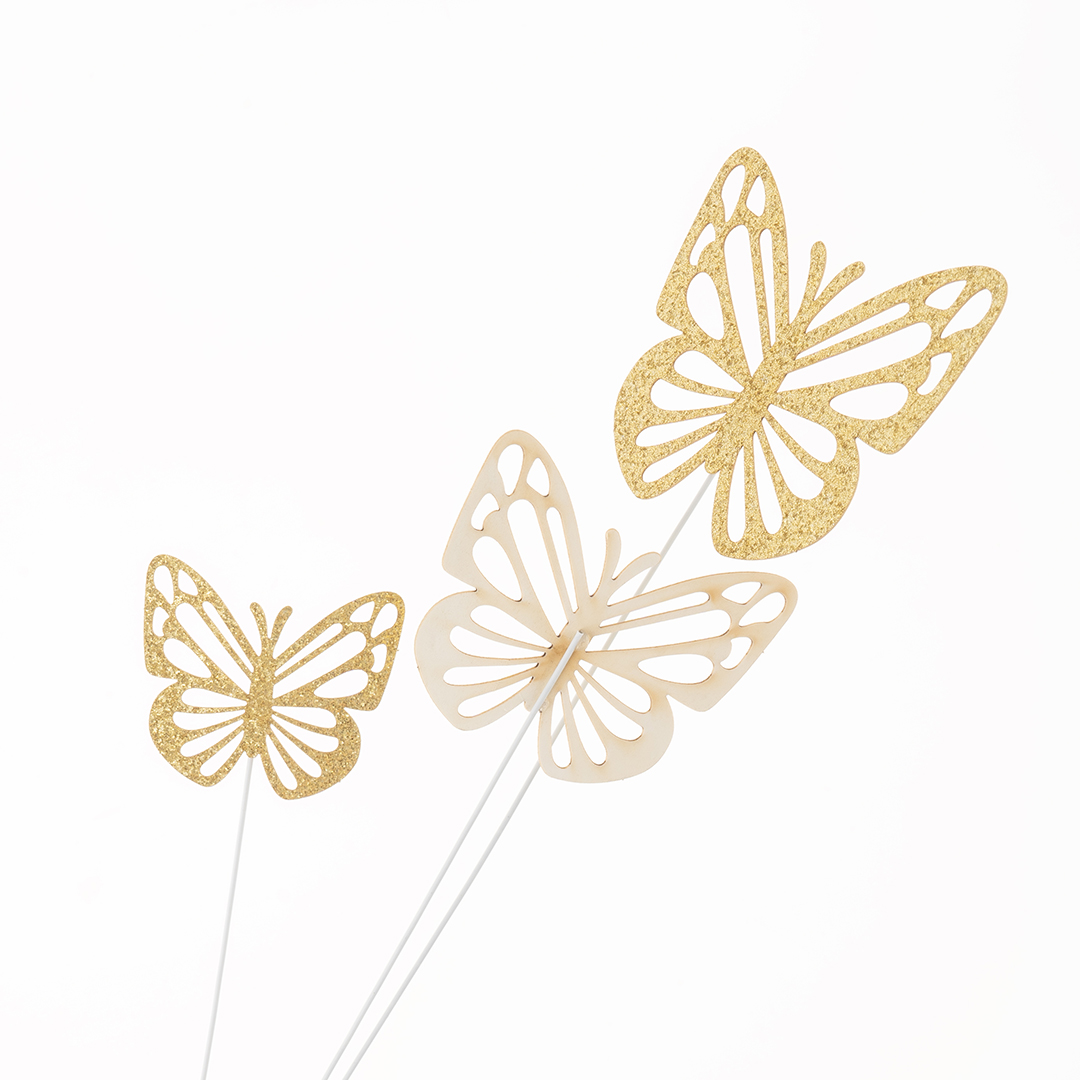 Топперы, Ажурные бабочки, Шампань, 18 см, 10 шт.