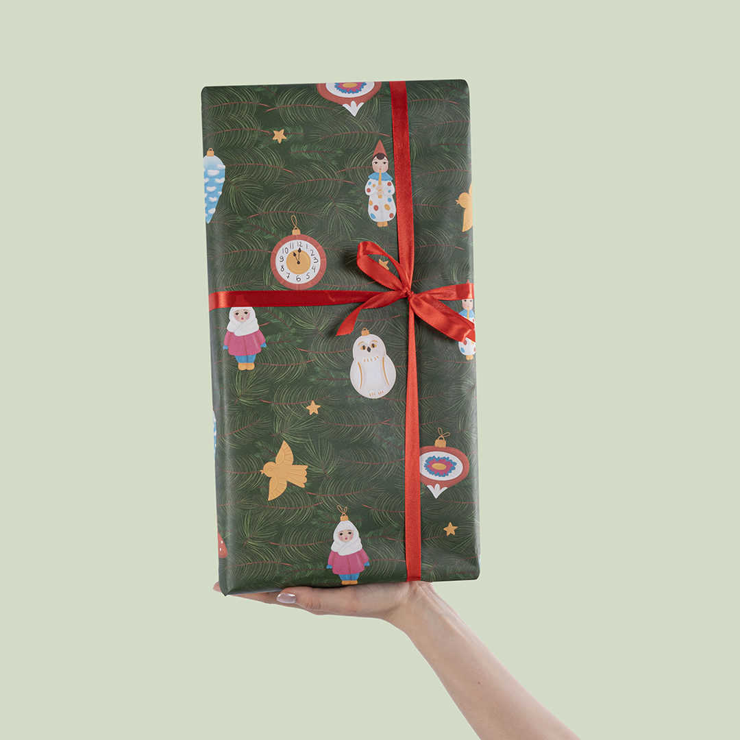 Упаковочная бумага 80гр (0,7*1 м) Еловые ветки, 10 шт.