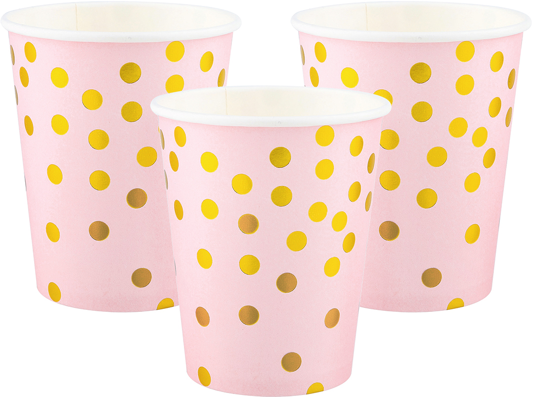 Стаканы (250 мл) Конфетти, Розовый/Золото, Металлик, 6 шт.