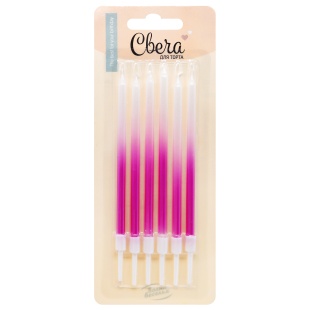 Свечи Розовое сияние, Градиент, 0,4*10,5 + 2 см, 6 шт. с держат.