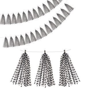 Гирлянда Тассел, Зигзаги, Черный/Белый, 35*12 см, 12 листов.