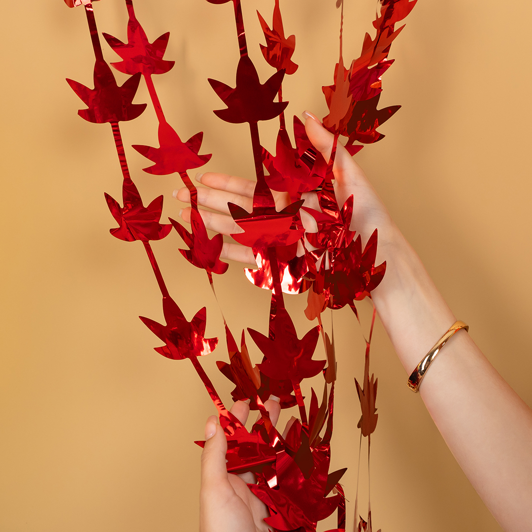 Занавес Листья, Красный, Металлик, 100*200 см, 1 шт.