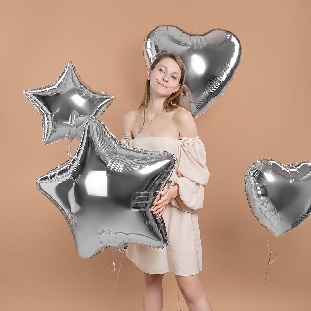 Шар (24''/61 см) Звезда, Серебро, Металлик, 1 шт.