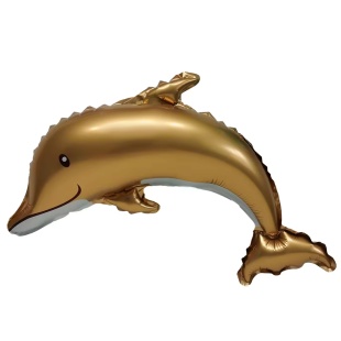 Шар с клапаном (17''/43 см) Мини-фигура, Дельфин, Золото, Сатин, 5 шт. в уп. (цв.этик.)