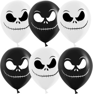 Шар (12''/30 см) Джек Скеллингтон, Черный/Белый, пастель, 2 ст, 25 шт.