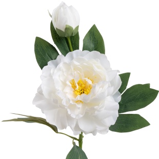 Пион, искусственный, с листьями, Белый, 60 см, 1 шт. в упак. 