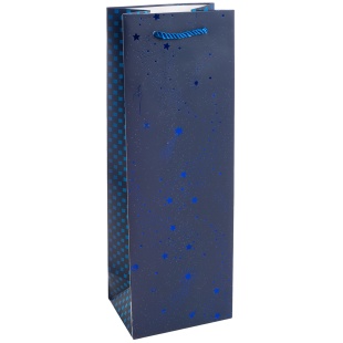 Пакет подарочный для вина, 210гр, Сверкающие звезды, Дизайн №4, Металлик, 35*12*9 см, 1 шт.