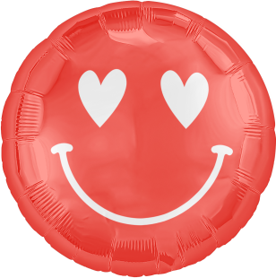 Шар (18''/46 см) Круг, Смайл с сердечками, Красный, 1 шт.