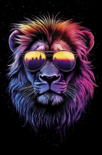 Открытка, Стильный лев, Металлик, 12,1*18,3 см, 5 шт.