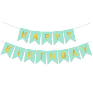 Гирлянда Флажки, Happy Birthday, Тиффани/Золото, Металлик, 500 см, 16*12 см, 1 упак.