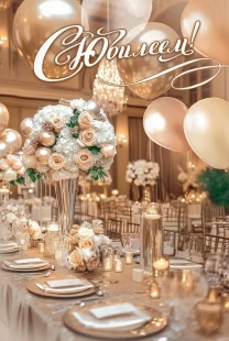 Открытка, С Юбилеем! (праздничный банкет), с блестками, 12,2*18,2 см, 10 шт.