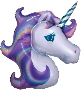 Шар с клапаном (17''/43 см) Мини-фигура, Голова, Нежный Единорог, Сиреневый, 5 шт. в уп. (цв.этик.)