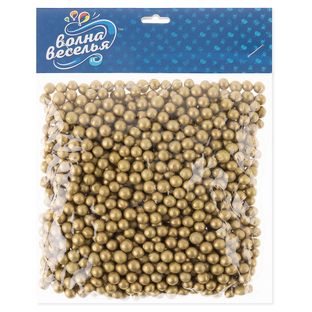 Шарики пенопласт, Золото, Металлик, 6-8 мм, 10 гр.