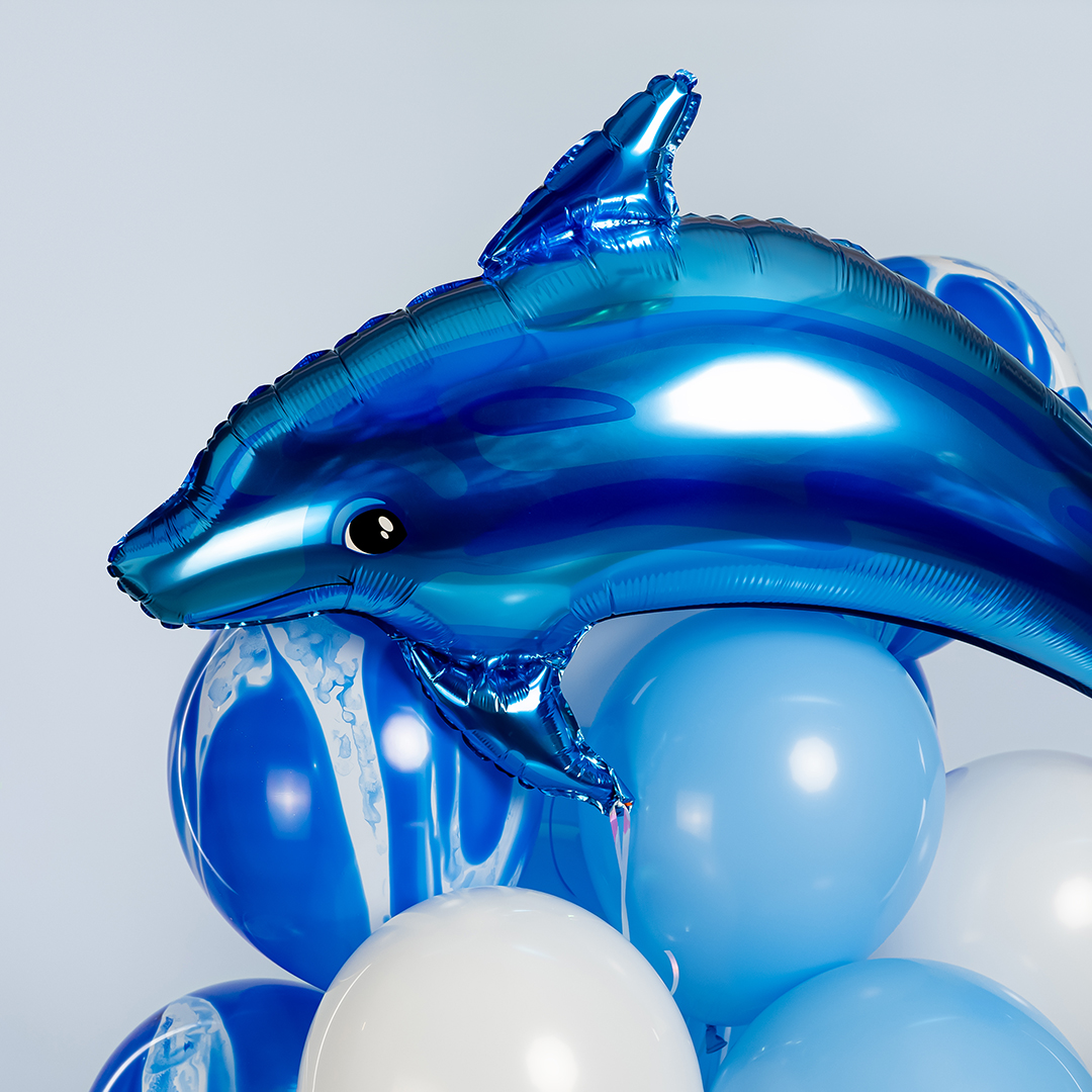 Шар (39''/99 см) Фигура, Дельфин, Голубой, 1 шт. в уп.
