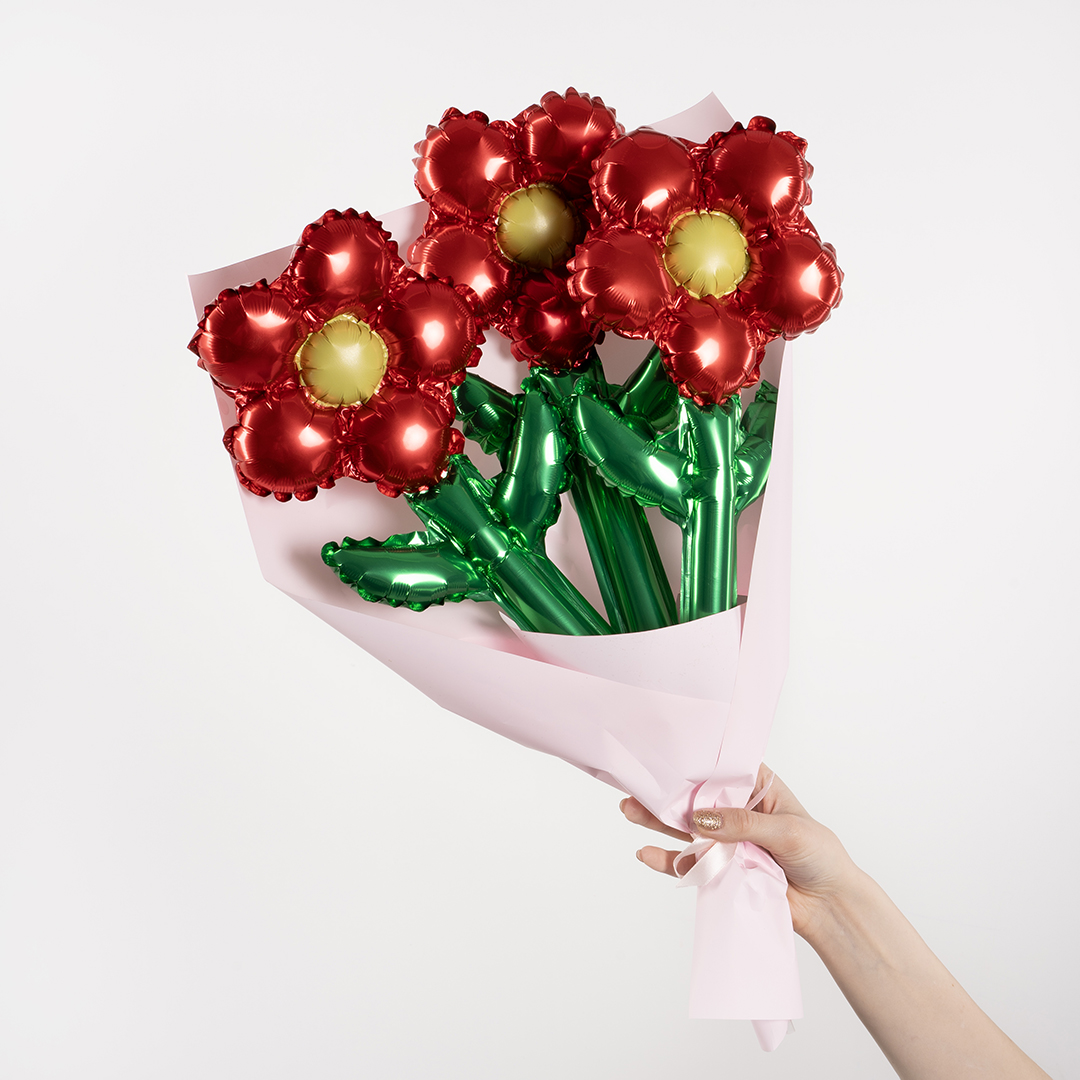 Шар с клапаном (17''/43 см) Мини-цветок, Красный, 1 шт.