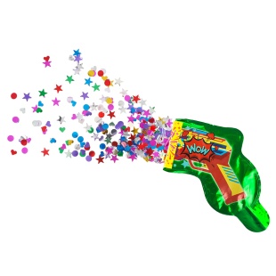 Шар с клапаном (8''/20 см) Мини-фигура, Пистолет - хлопушка с конфетти, Зеленый, 1 шт.