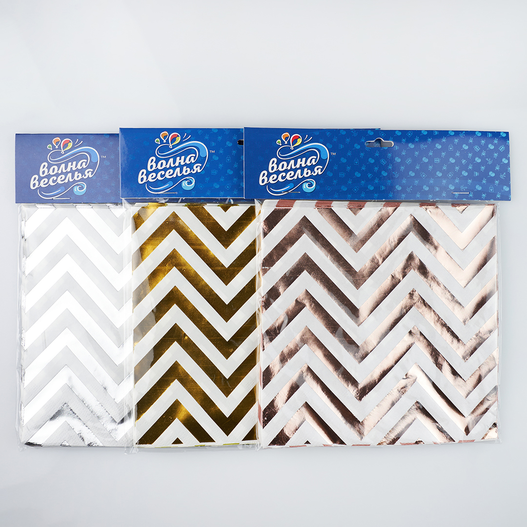 Сервировочные салфетки, Зигзаги, Белый/Серебро, Металлик, 33*33 см, 12 шт.