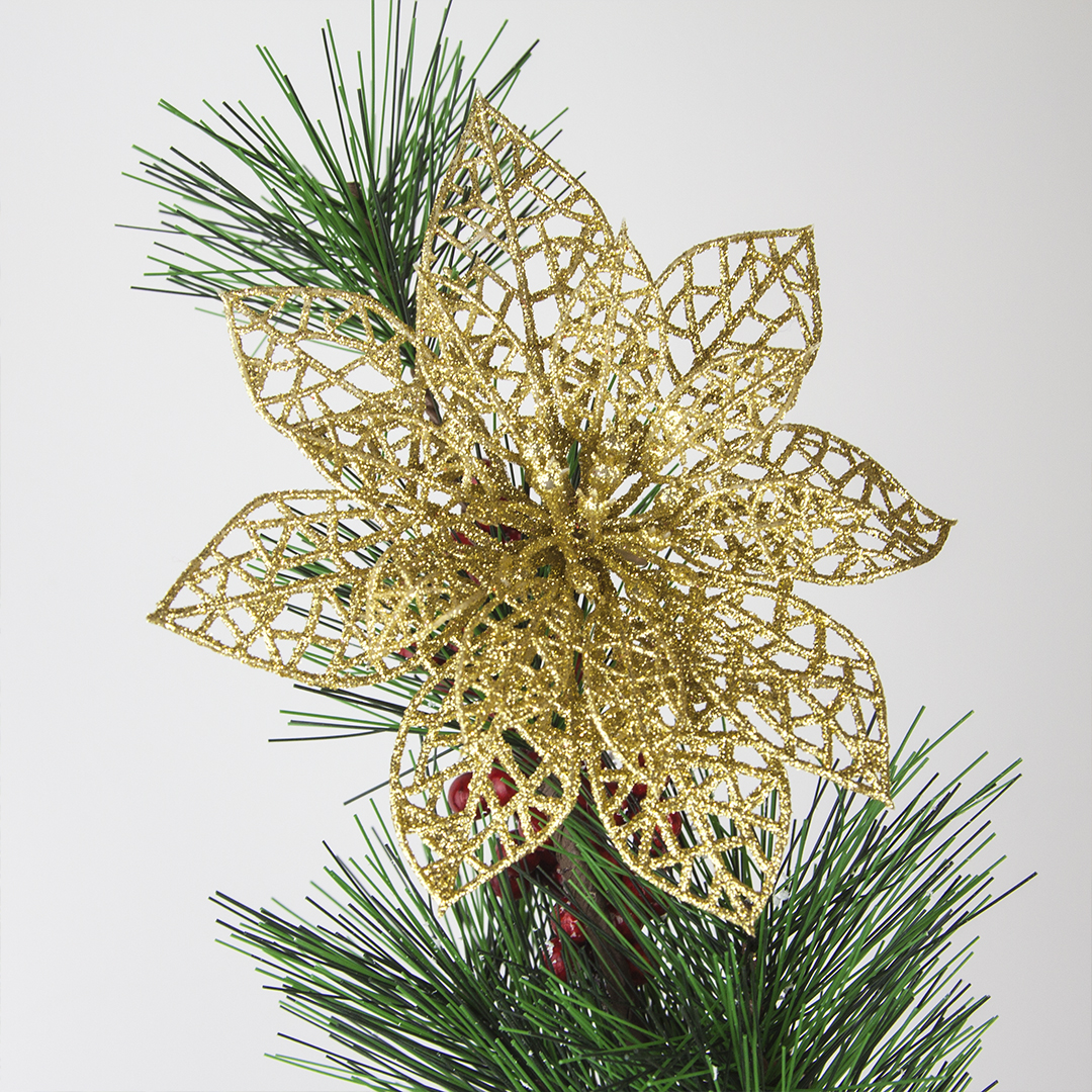 Цветок Пуансеттия, на клипсе, 14 см. Золото, с блестками, 2 шт.