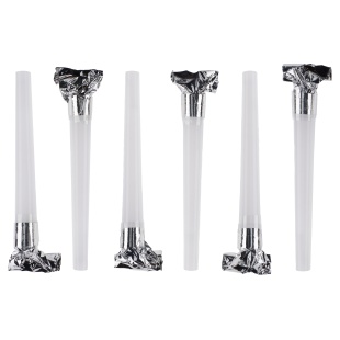 Карнавальные язычки гудки, Шумчики, Белый/Серебро, 11 см, 6 шт. в упак. 