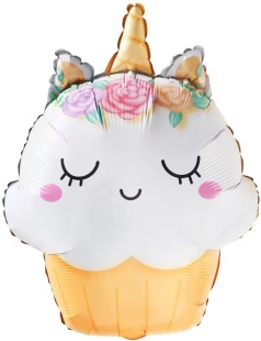 Шар (27''/69 см) Фигура, Кексик, Цветочный единорог, Белый, 1 шт.