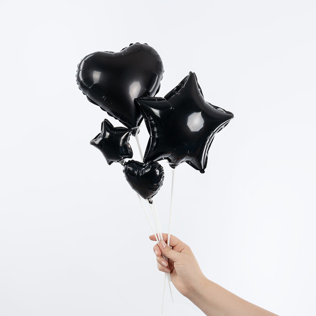 Шар с клапаном (10''/25 см) Мини-сердце, Черный, 1 шт.