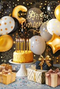 Открытка с конвертом для денег, С Днем Рождения! (торт со свечками), Металлик, 12,2*18,2 см, 1 шт.