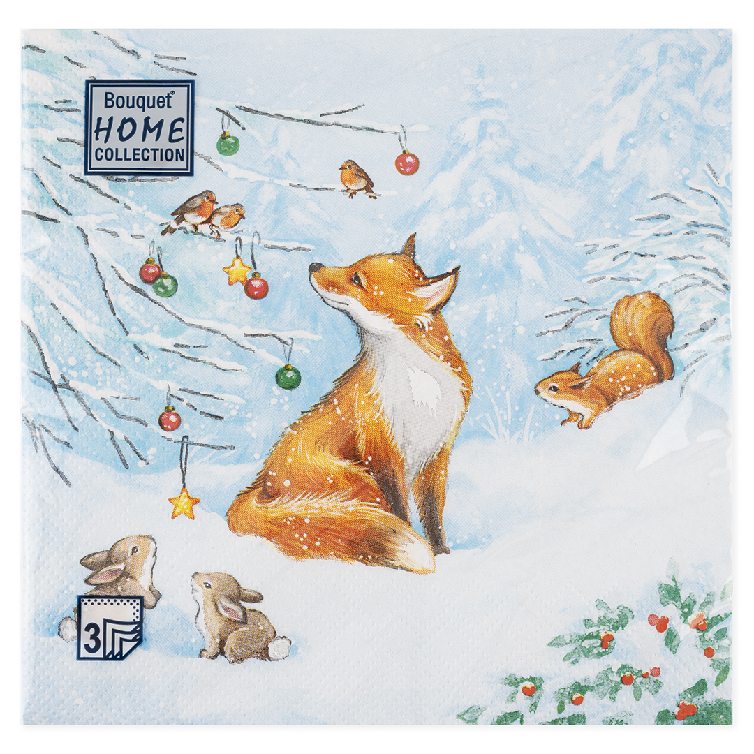 Сервировочные салфетки, Лисичка в зимнем лесу, 33*33 см, 20 шт.