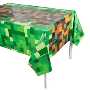 Скатерть одноразовая, Пиксели, Зеленый/Коричневый, 137*183 см, 1 шт.