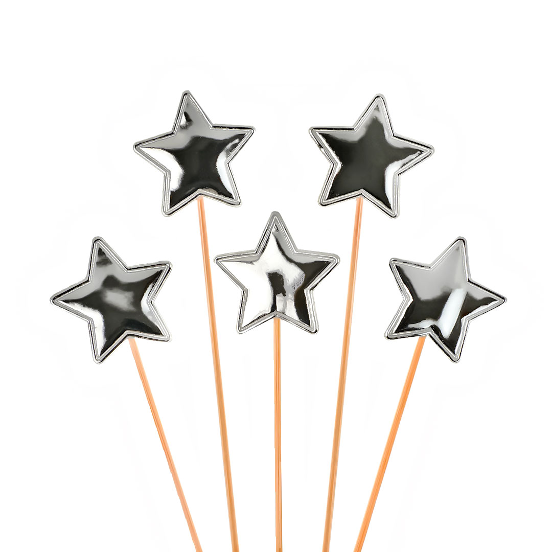 Пики Топперы, Звезда, Серебро, Металлик, 12 см, 5 шт.