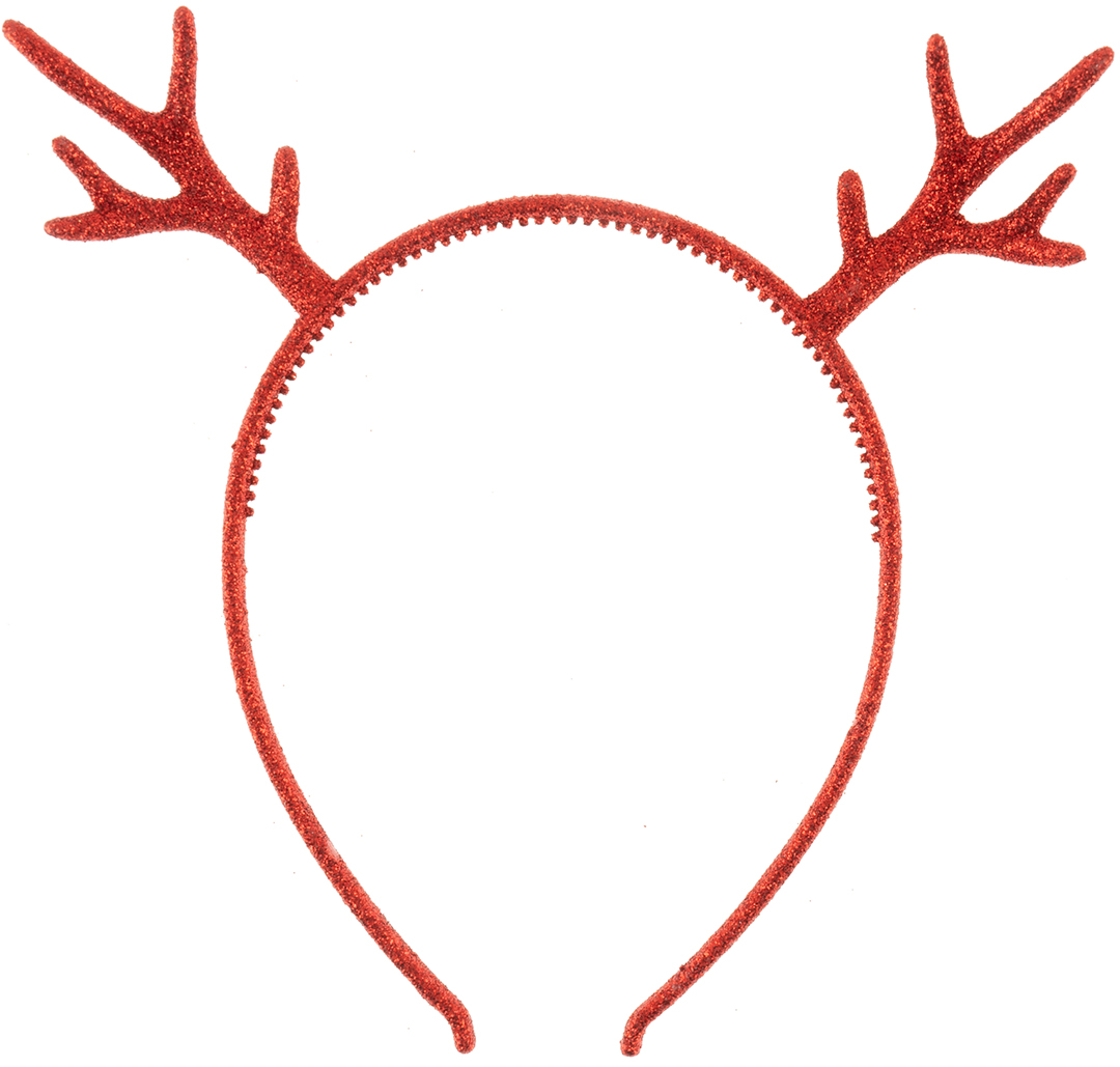 Ободок, Оленьи рожки, Красный, с блестками, 1 шт. 