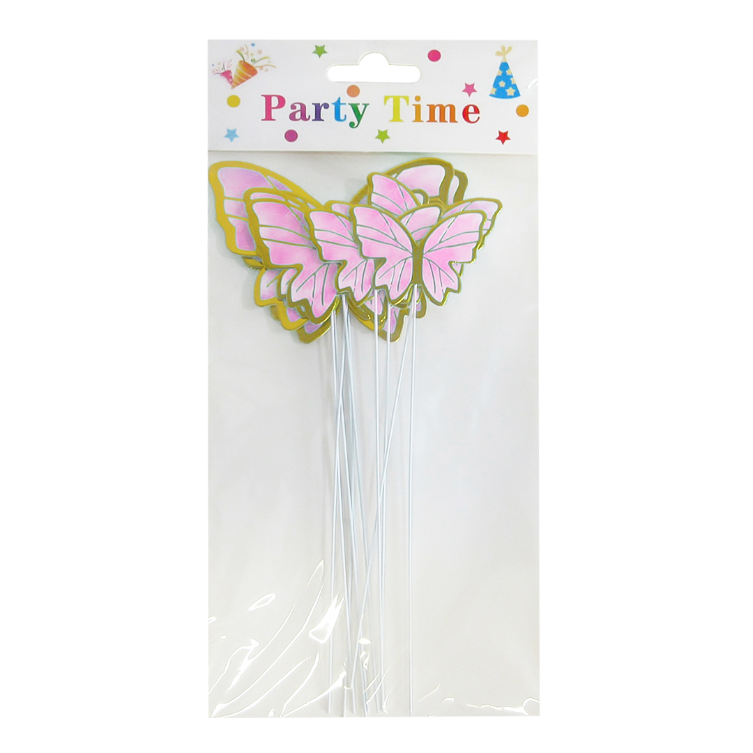 Топперы, Волшебные бабочки, Розовый/Золото, 19 см, 10 шт.