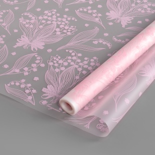 Упаковочная матовая пленка 40мкм (0,6*7,5 м) Ландыши, Розово-лавандовый, 1 шт.