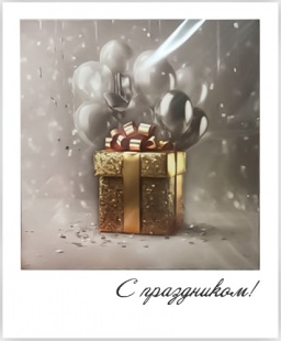 Мини - открытка, С праздником! (золотой подарок), 9*11 см, 10 шт.