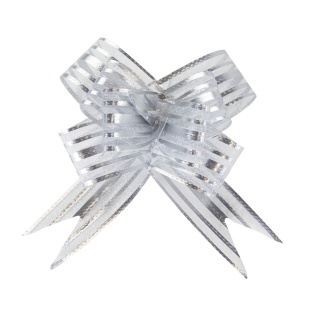 Текстильный бант Бабочка, Тонкие полосы, Серебро, 10 см, 10 шт. в упак. 