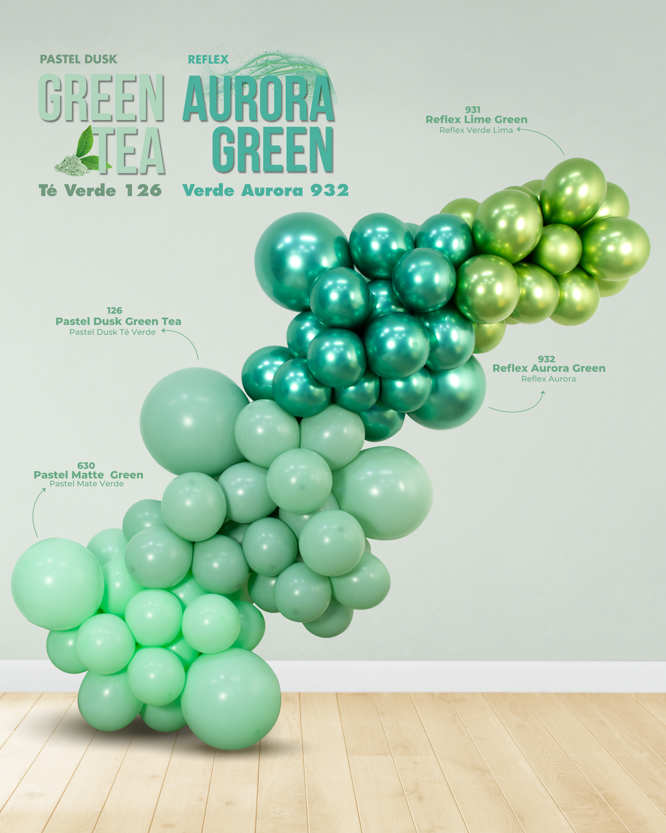Шар (12''/30 см), Зеленый чай (126), пастель ретро, 12 шт.