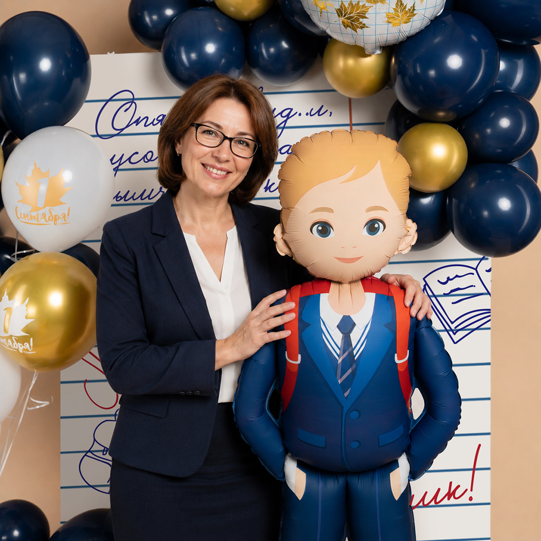 Шар 3D (73''/185 см) Фигура на подставке, Школьник, Ученик Мальчик, Сатин, 1 шт. в уп.