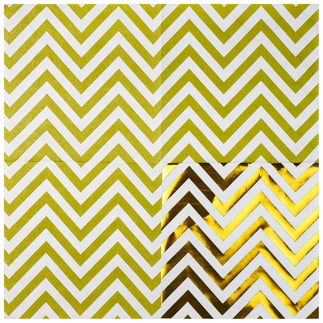 Сервировочные салфетки, Зигзаги, Белый/Золото, Металлик, 33*33 см, 12 шт.