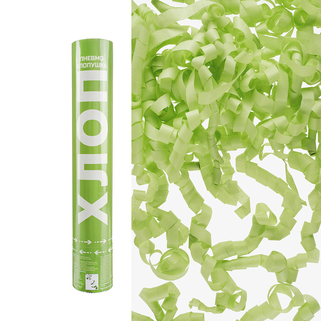 Пневмохлопушка (12/30 см), Хлопни, Серпантин тишью, Зеленый, 1 шт.