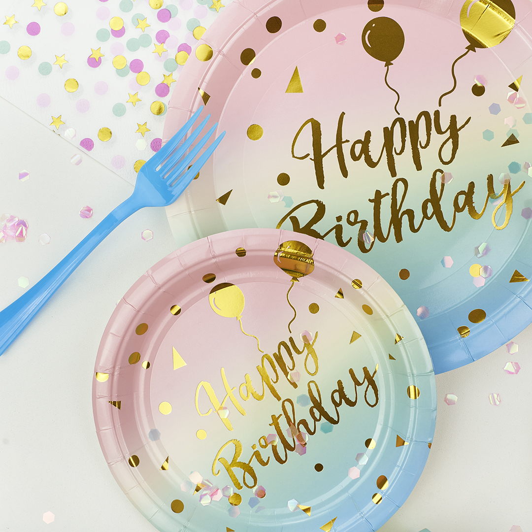 Тарелки (9''/23 см) Невесомый ДР, Радужный/Золото, Металлик, 6 шт.