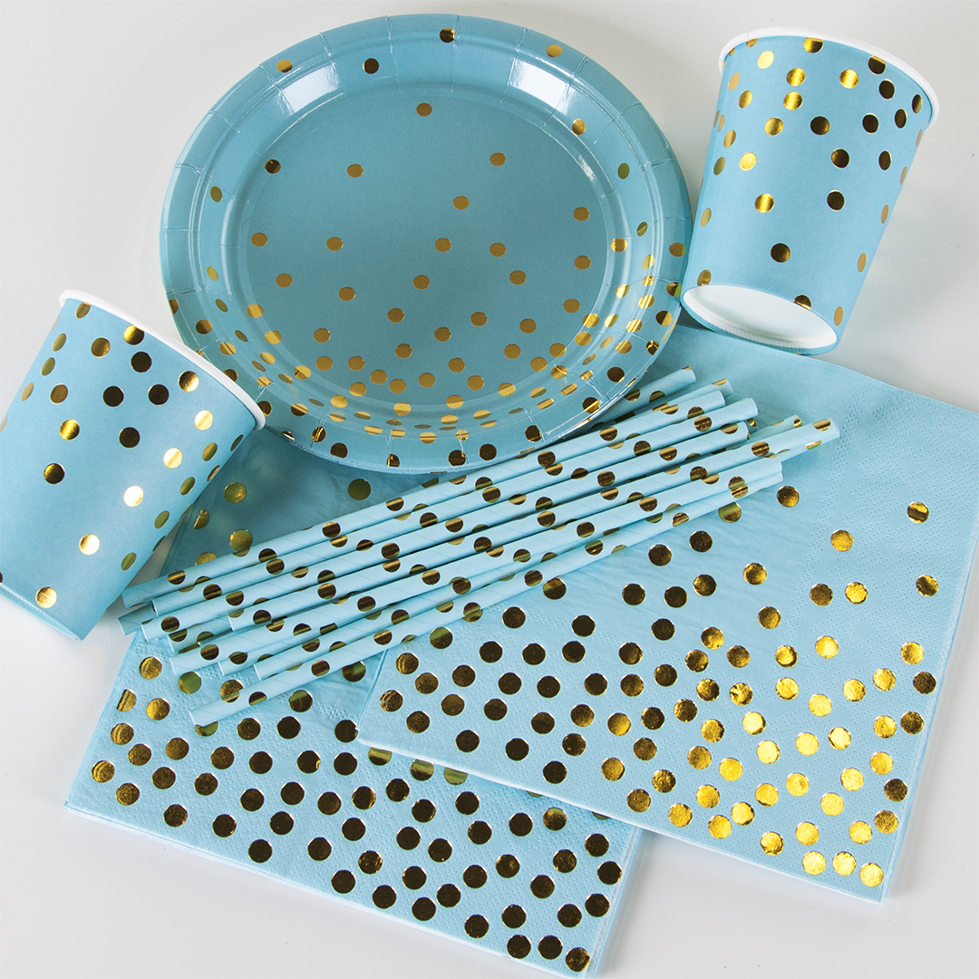 Стаканы (250 мл) Конфетти, Голубой/Золото, Металлик, 6 шт.