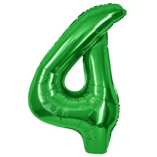 Шар (40''/102 см) Цифра, 4, Зеленый, Металлик, 1 шт. в уп.