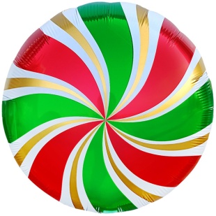 Шар с клапаном (13''/33 см) Мини-круг, Леденец, Красный/Зеленый, 1 шт.