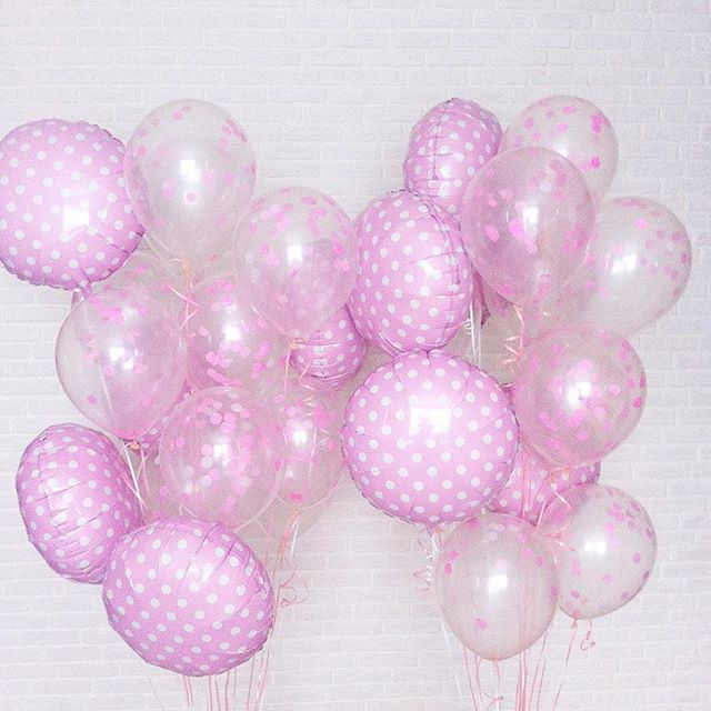 Шар (18''/46 см) Круг, Белые точки, Розовый, 1 шт.