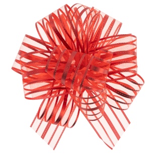 Текстильный бант Шар, Тонкие полосы, Красный, Металлик, 15 см, 1 шт. в упак. 