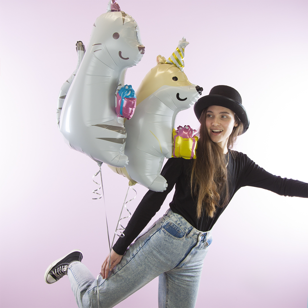 Шар (33''/84 см) Фигура, Корги с подарком, 1 шт.