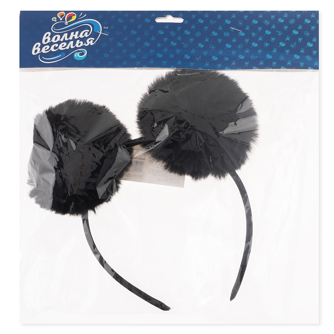 Ободок, Пушистые помпончики, Черный, 1 шт. 